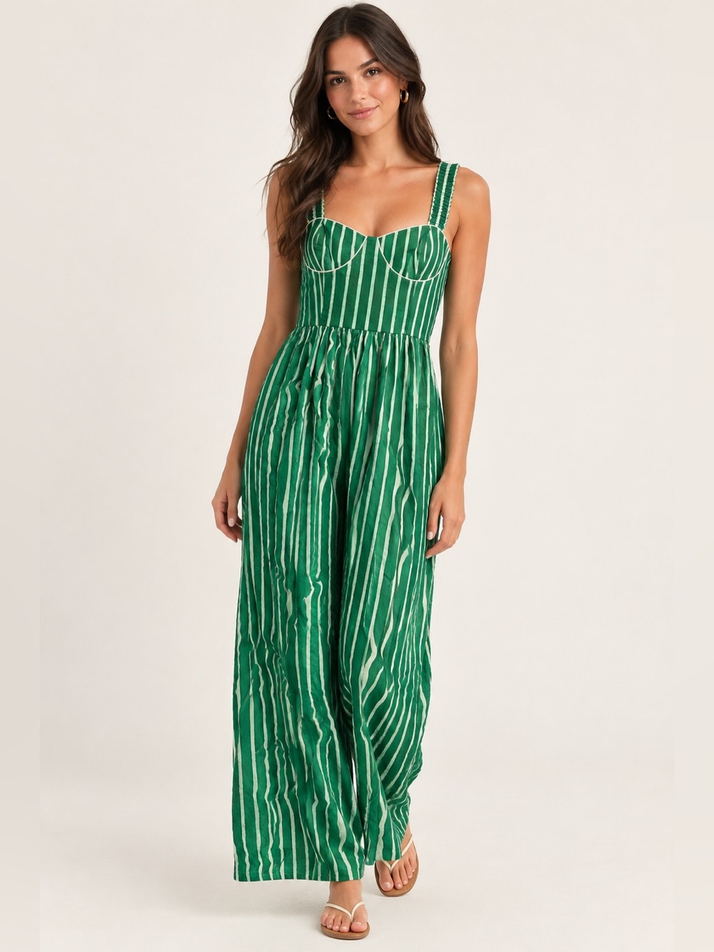 Celina Moon Green Striped Corset Maxi Dress